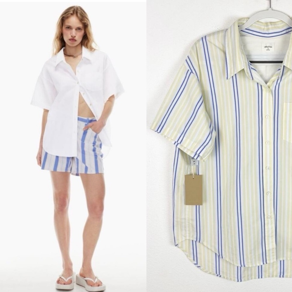 Aritzia Wilfred Free Shirt Top XS Short Sleeve Oversized Boho Barlowe Pear NWT